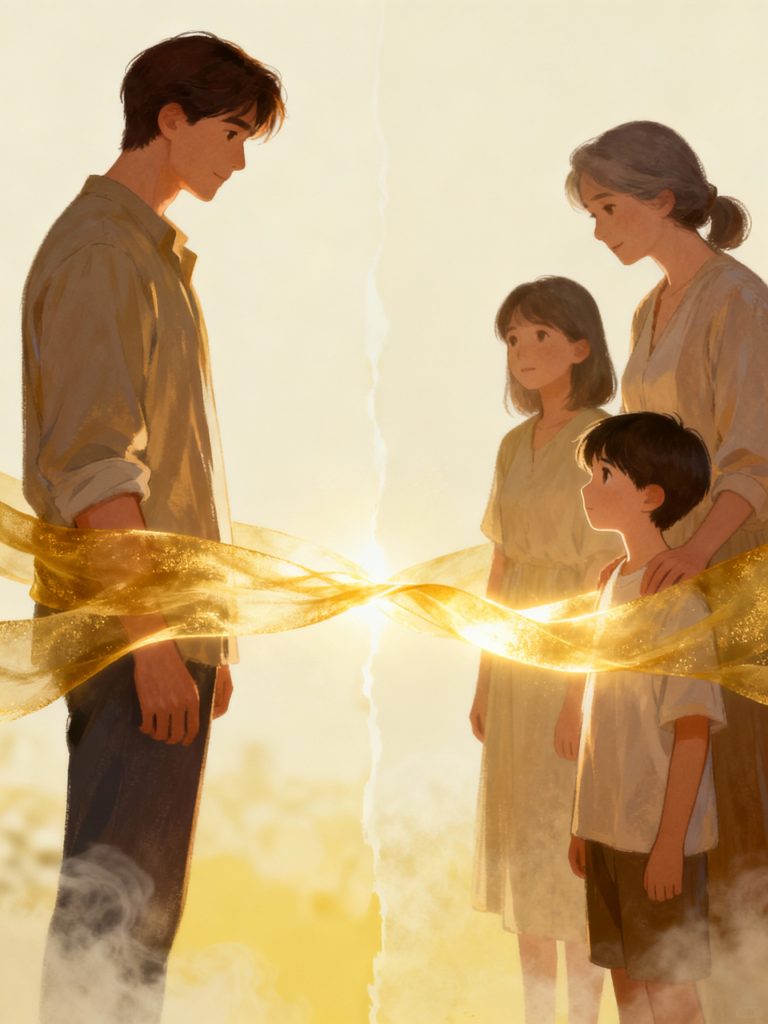 illustration of a family setting boundaries with an addicted loved one