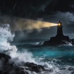 Lighthouse standing in a raging storm as waves crash against the rocks for am I addicted?