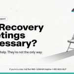 Hero graphic for FAQ ‘Are Recovery Meetings Necessary?’ with an empty chair under a single light.
