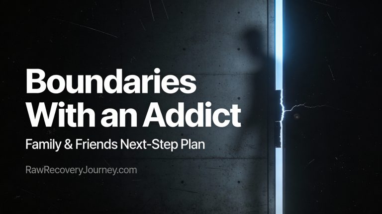Boundaries with an addict featured image with dark textured background and a cracked-open doorway light.