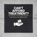 Can't afford treatment? square graphic outstretched hand with phone