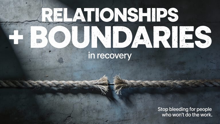 Relationships and Boundaries Frayed rope cut in half on a cracked concrete background, symbolizing boundaries in recovery.