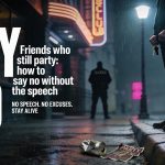 A man standing alone outside a night club learning how to say no.