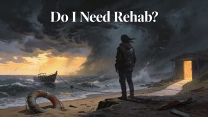 A person questioning "Do I need Rehab" while standing in the storm of addiction.