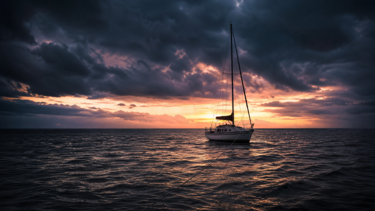 Amends: Not What You Say, Who You Become 1 anchored boat in a calming storm at dawn symbolizing early recovery and amends